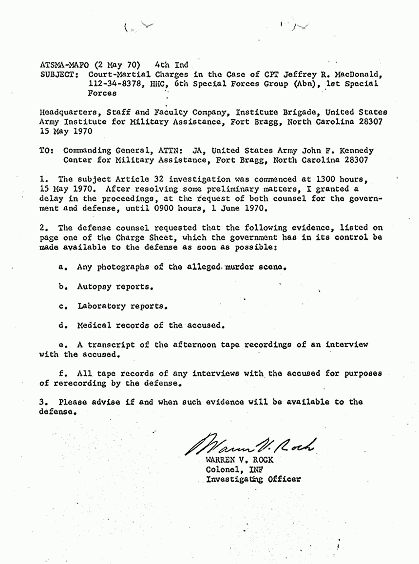 October 13, 1970: Article 32 final report of Col. Warren Rock, p. 10 of 18