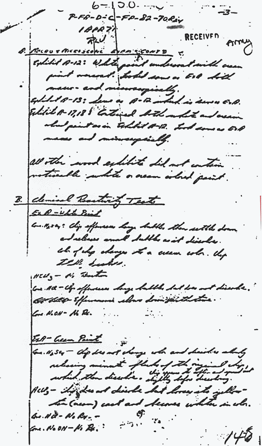 April 1, 1971: Notes of Robert Vogenthaler (CID) re: USACIL Report P-FA-D-C-FP-82-70-R24, p. 1 of 5