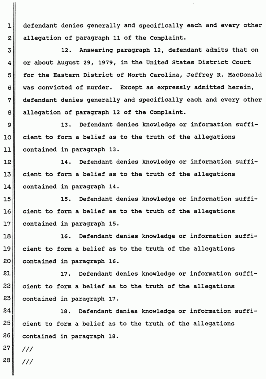 June 1988: Answer of Dorothy MacDonald to Second Amended Complaint of Mildred Kassab to Establish and Enforce Constructive Trust, p. 3 of 10