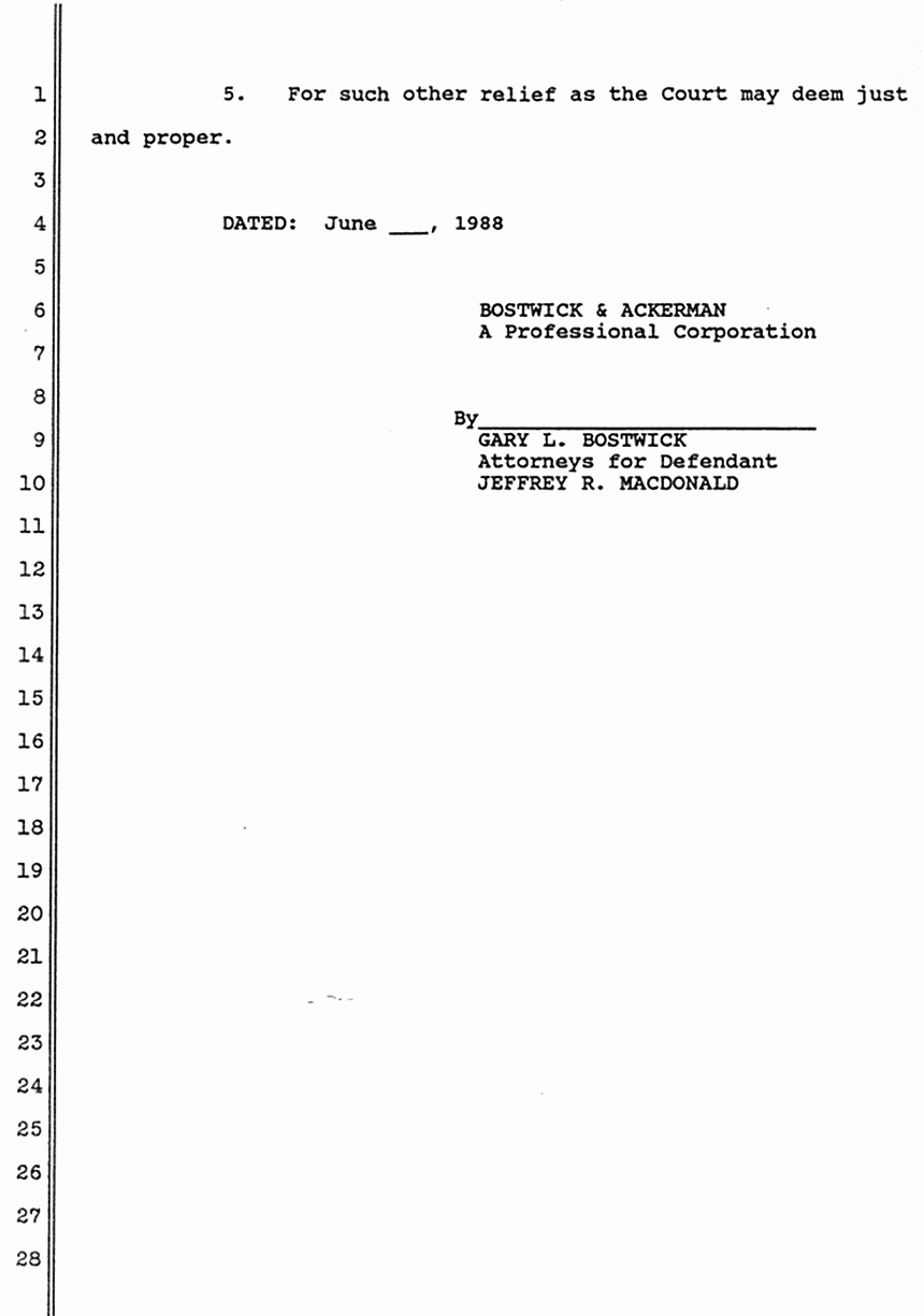 June 1988: Answer of Dorothy MacDonald to Second Amended Complaint of Mildred Kassab to Establish and Enforce Constructive Trust, p. 10 of 10