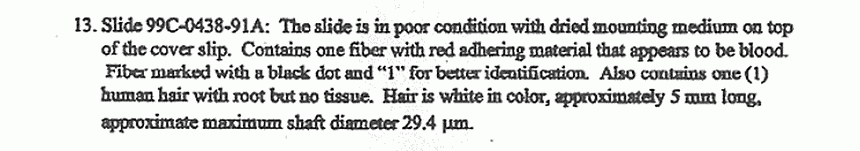 November 30, 1999: AFME Forensic Trace Materials Analysis Lab Report, p. 4
