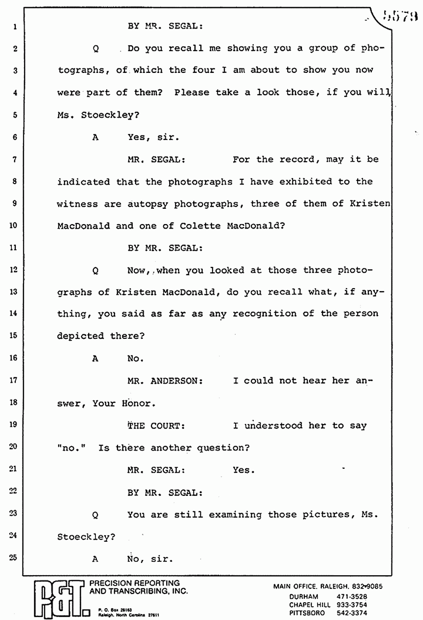 August 17, 1979: Helena Stoeckley, trial p. 5579