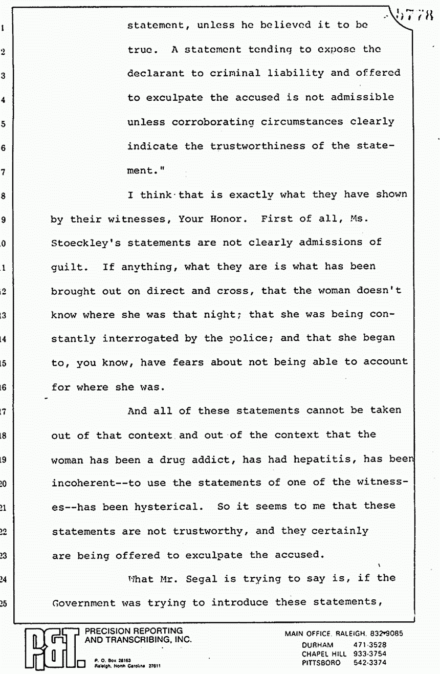 August 17, 1979: Discussion following testimonies on voir dire, trial p. 5778