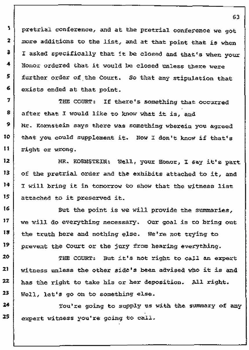 Los Angeles, California Civil Trial<br>Jeffrey MacDonald vs. Joe McGinniss<br><br>July 7, 1987:<br>Discussion of motions prior to jury selection, p. 63