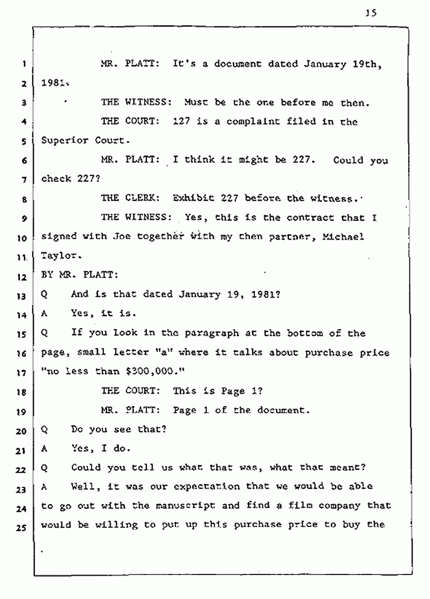 Los Angeles, California Civil Trial<br>Jeffrey MacDonald vs. Joe McGinniss<br><br>August 5, 1987:<br>Defendant's Witness: Daniel Wigutow, p. 15