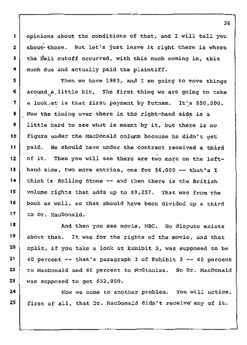 Los Angeles, California Civil Trial<br>Jeffrey MacDonald vs. Joe McGinniss<br><br>August 12, 1987:<br>Closing Arguments for Plaintiff Jeffrey MacDonald, p. 36