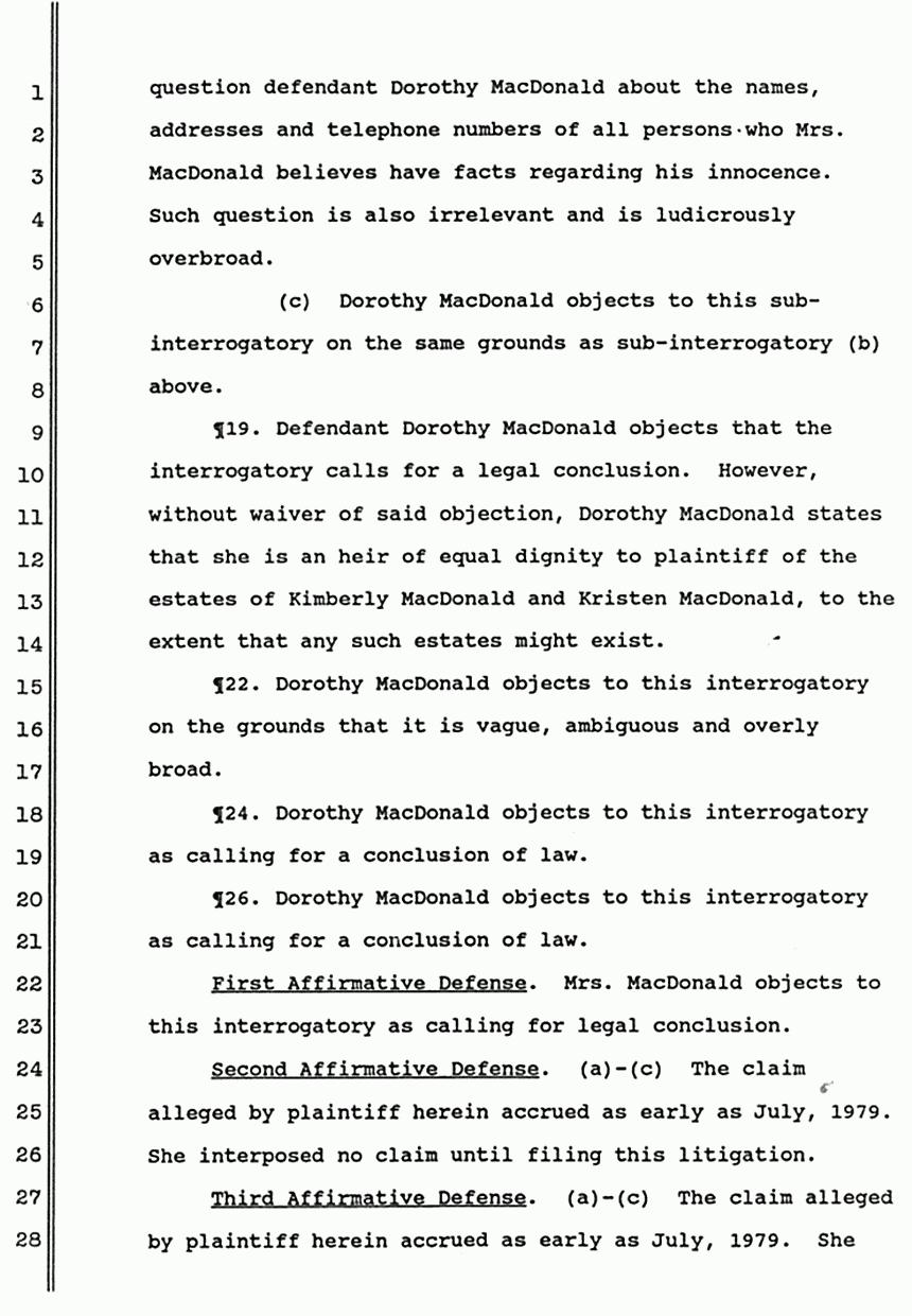 September 14, 1988: Responses of Dorothy MacDonald to Interrogatories, Fourth Set (Form Interrogatories), p. 3 of 5