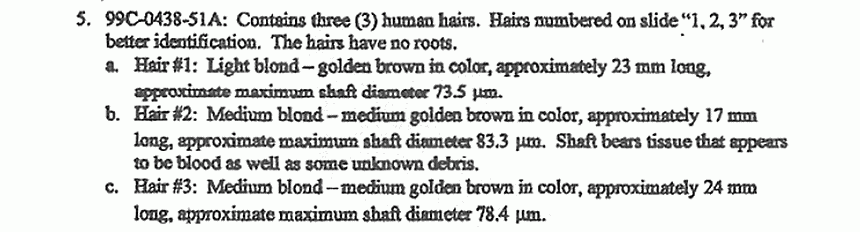 November 30, 1999: AFME Forensic Trace Materials Analysis Lab Report, p. 2