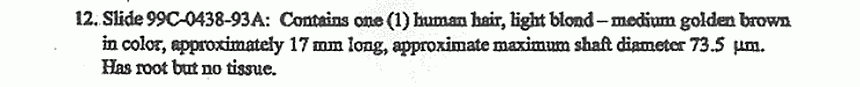 November 30, 1999: AFME Forensic Trace Materials Analysis Lab Report, p. 4