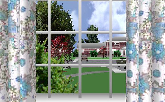 The Jeffrey MacDonald Case: Representation of view from south window of east (master) bedroom of the Jeffrey MacDonald apartment at 544 Castle Drive, facing Castle Drive