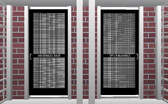 The Jeffrey MacDonald Case: Representation of front doors of the Kalin apartment (542 Castle Dr.) and the Jeffrey MacDonald apartment (544 Castle Dr.), facing north