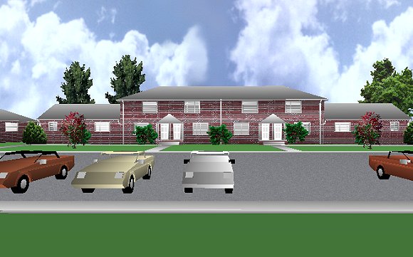 The Jeffrey MacDonald Case: Representation of view from the front door of the Jeffrey MacDonald apartment at 544 Castle Drive, facing south across Castle Drive