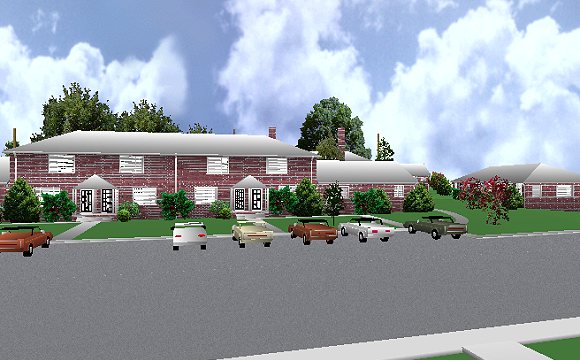 The Jeffrey MacDonald Case: Representation of view facing north onto Castle Drive and the Jeffrey MacDonald apartment (MacDonald apartment is in center and to the right of center).