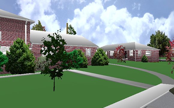 The Jeffrey MacDonald Case: Representation of view from the MacDonald parking area, facing northeast onto the MacDonald apartment (left) and the Pendlyshok apartment (right).