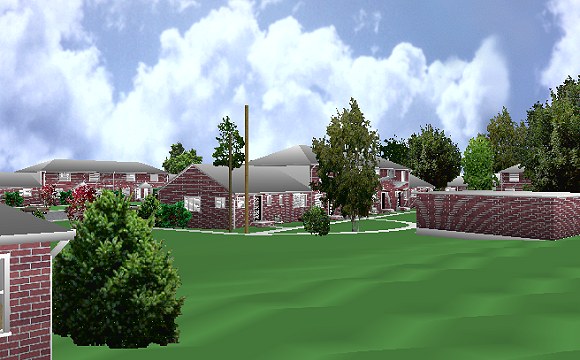 The Jeffrey MacDonald Case: Representation of the back of the Jeffrey MacDonald apartment building (center), facing southwest from north corner of Pendlyshok's building.