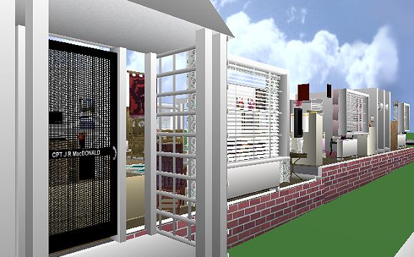 The Jeffrey MacDonald Case: Representation of the front of the Jeffrey MacDonald apartment, facing northeast