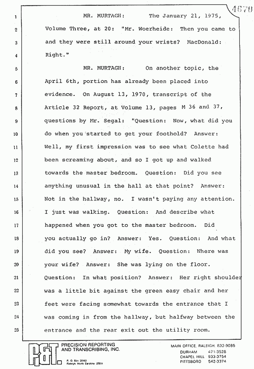 August 10, 1979: Reading of Jeffrey MacDonald's statements and Esquire magazine articles at trial, p. 61 of 151