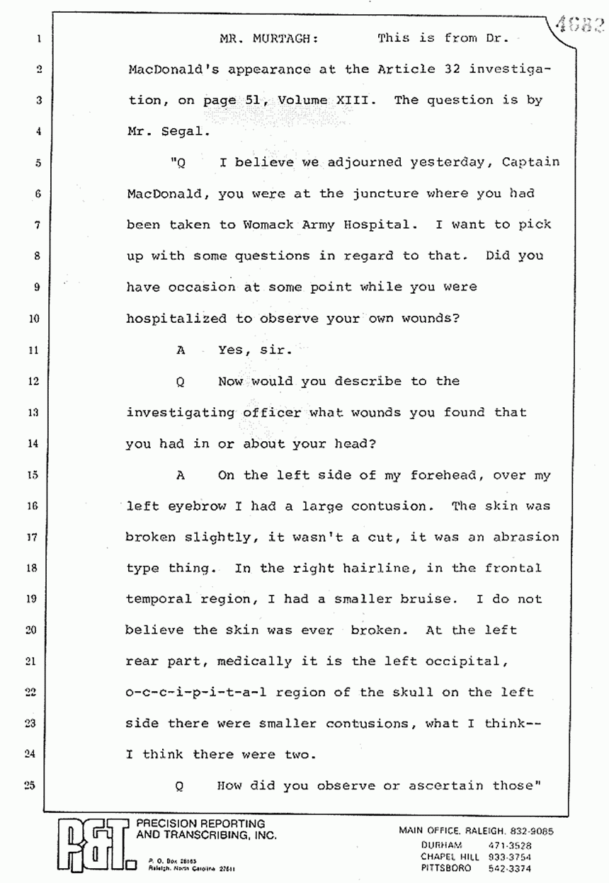 August 10, 1979: Reading of Jeffrey MacDonald's statements and Esquire magazine articles at trial, p. 73 of 151