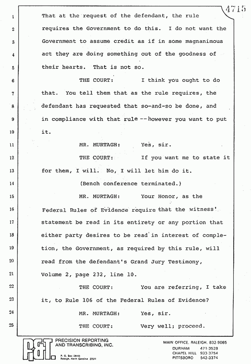 August 10, 1979: Reading of Jeffrey MacDonald's statements and Esquire magazine articles at trial, p. 106 of 151
