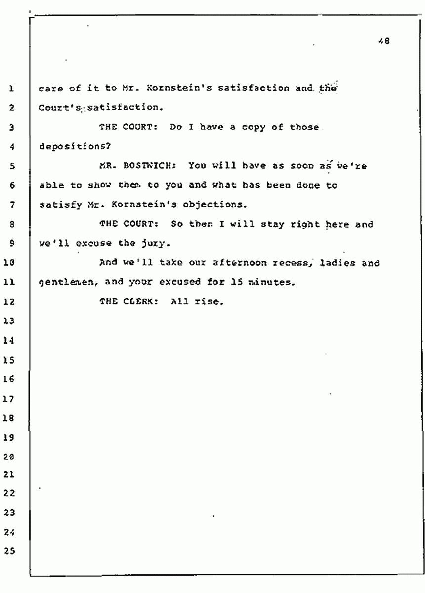 Los Angeles, California Civil Trial<br>Jeffrey MacDonald vs. Joe McGinniss<br><br>July 10, 1987:<br>Plaintiff's Witness: Bernard Segal, p. 48