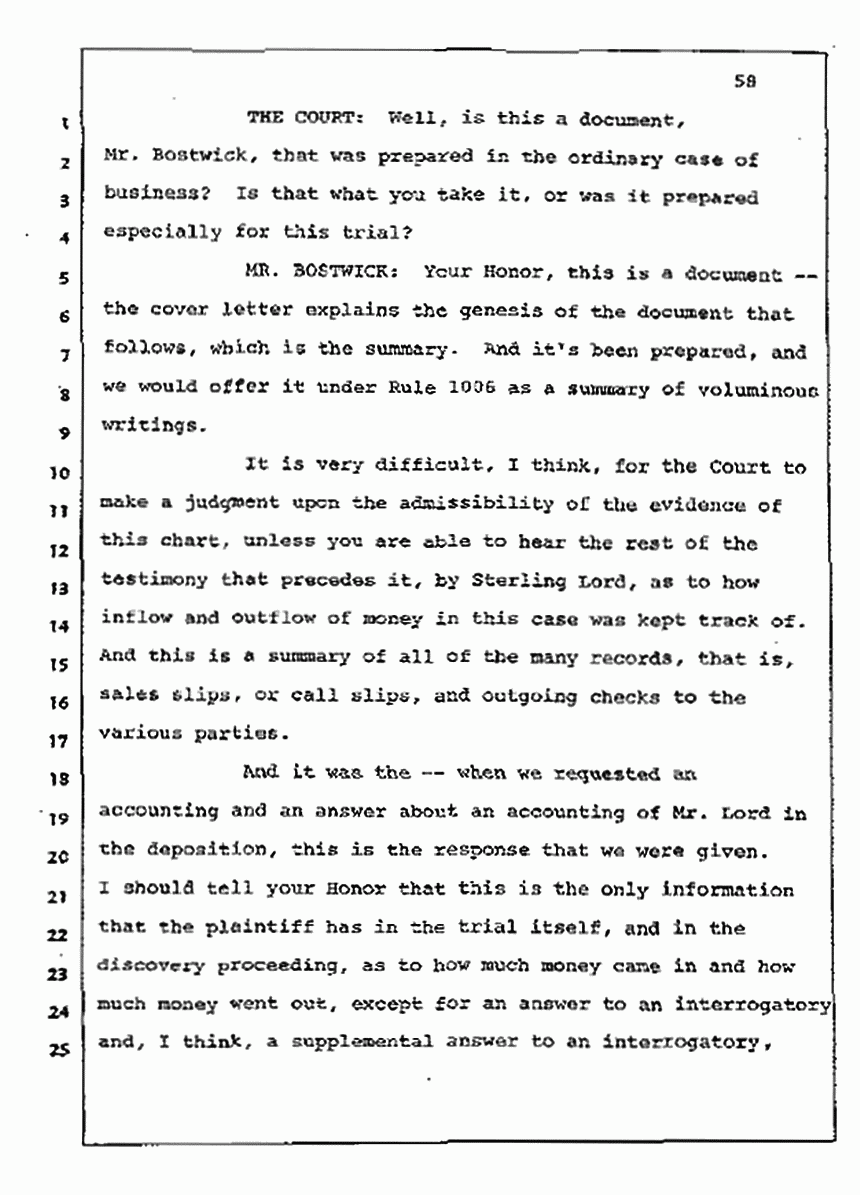 Los Angeles, California Civil Trial<br>Jeffrey MacDonald vs. Joe McGinniss<br><br>July 10, 1987:<br>Plaintiff's Witness: Bernard Segal, p. 58