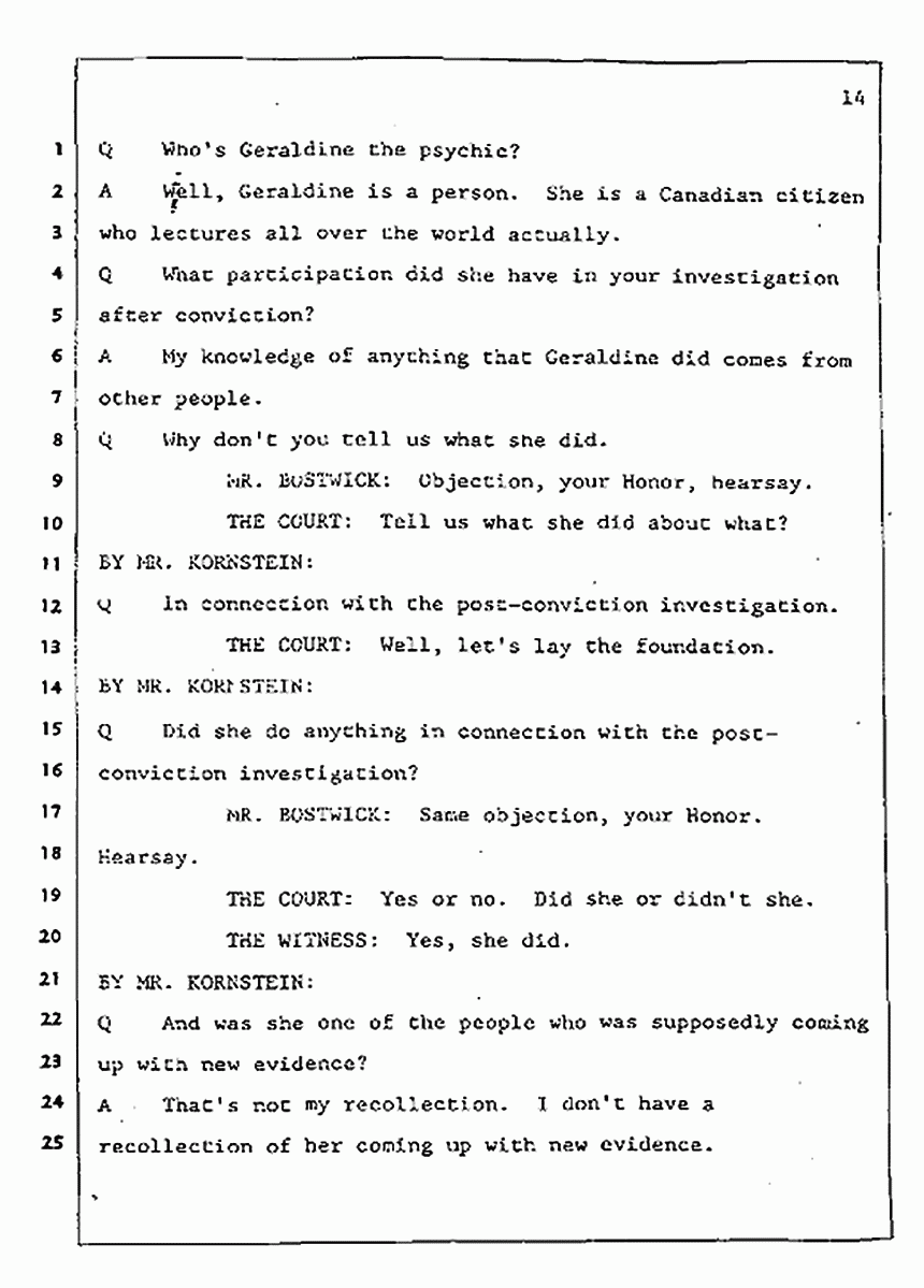 Los Angeles, California Civil Trial<br>Jeffrey MacDonald vs. Joe McGinniss<br><br>July 31, 1987:<br>Plaintiff's Witness: Jeffrey MacDonald, p. 14