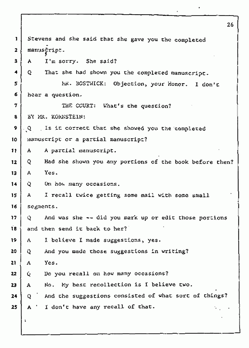 Los Angeles, California Civil Trial<br>Jeffrey MacDonald vs. Joe McGinniss<br><br>July 31, 1987:<br>Plaintiff's Witness: Jeffrey MacDonald, p. 26