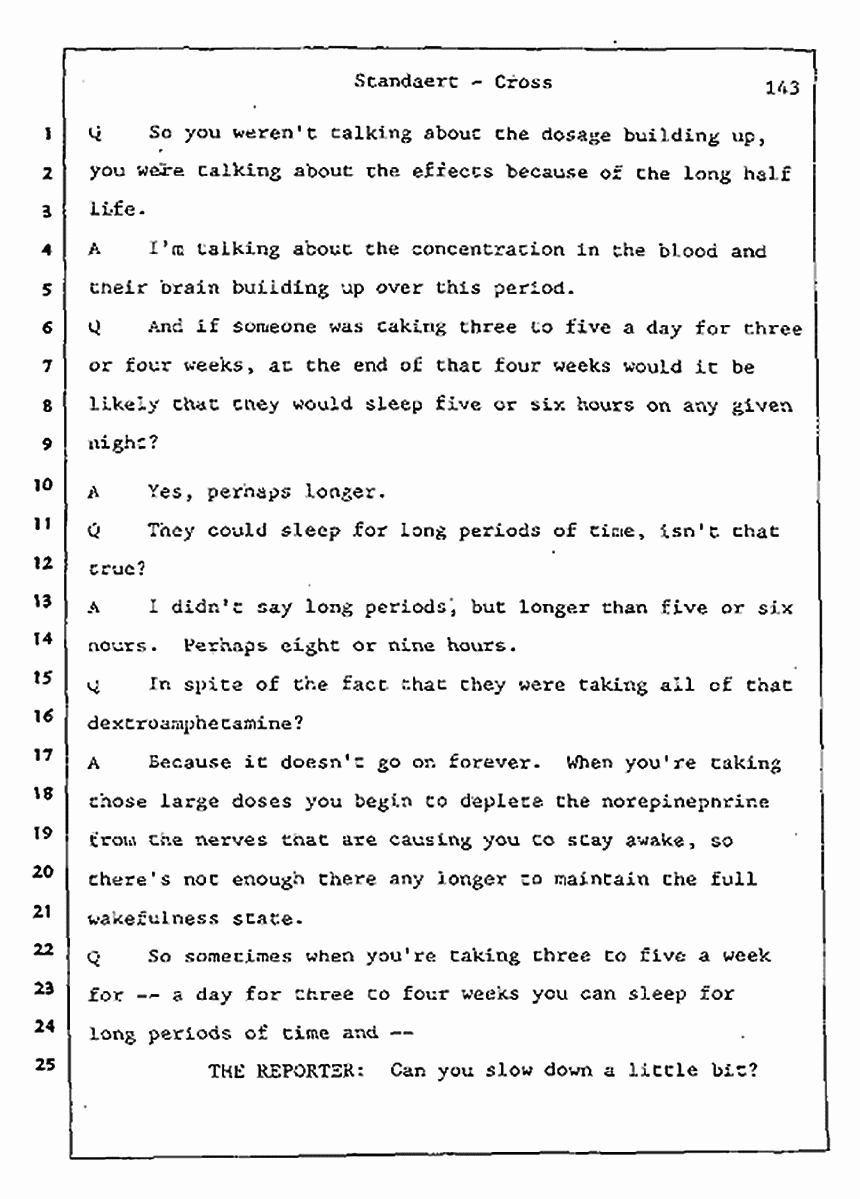 Los Angeles, California Civil Trial<br>Jeffrey MacDonald vs. Joe McGinniss<br><br>August 7, 1987:<br>Defendant's Witness: Frank Standaert, p. 143