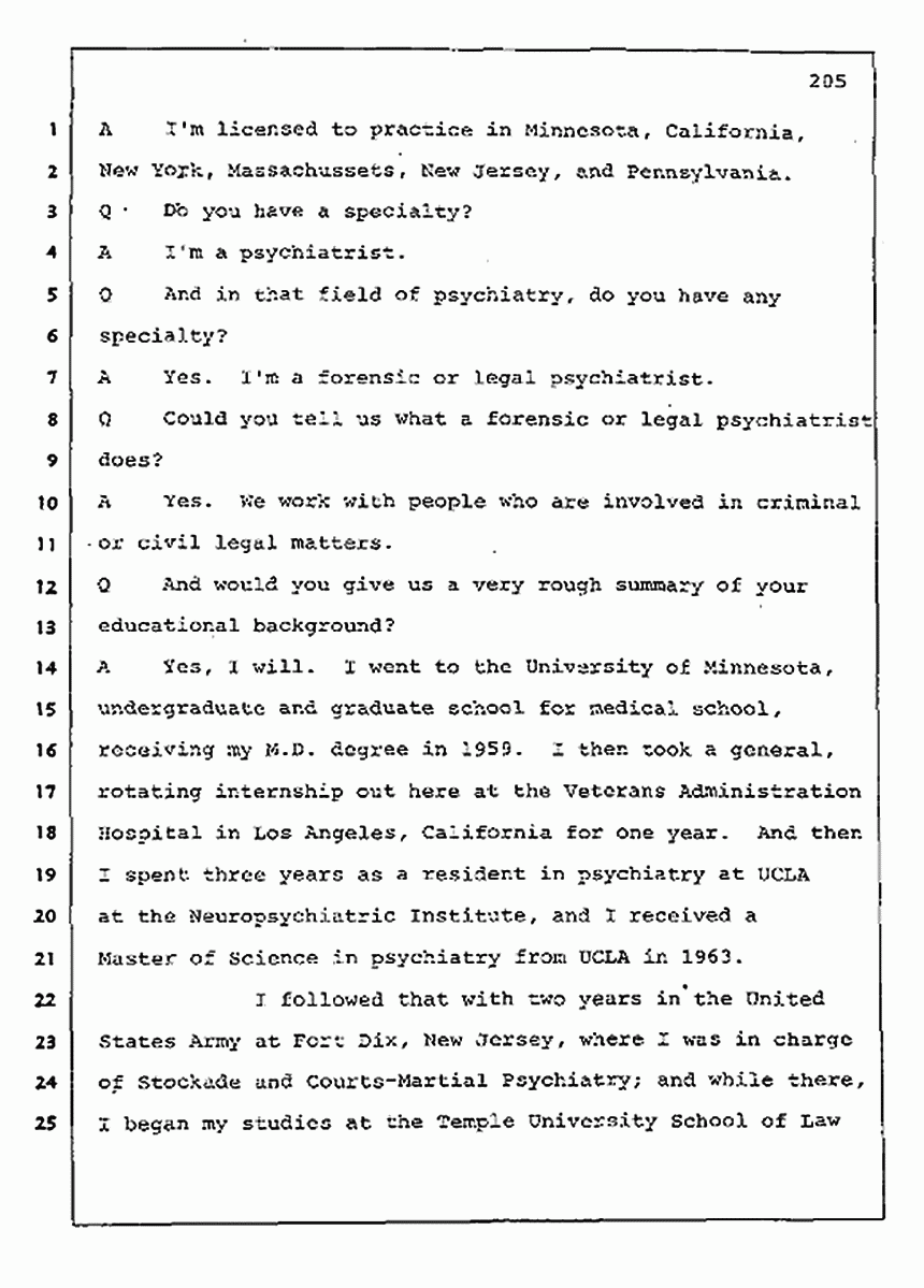 Los Angeles, California Civil Trial<br>Jeffrey MacDonald vs. Joe McGinniss<br><br>August 11, 1987:<br>Rebuttal Witness: Robert Sadoff, p. 205