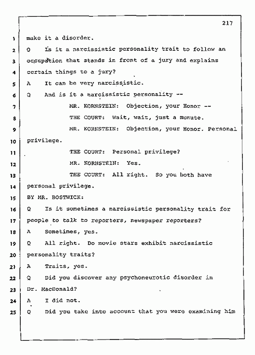 Los Angeles, California Civil Trial<br>Jeffrey MacDonald vs. Joe McGinniss<br><br>August 11, 1987:<br>Rebuttal Witness: Robert Sadoff, p. 217